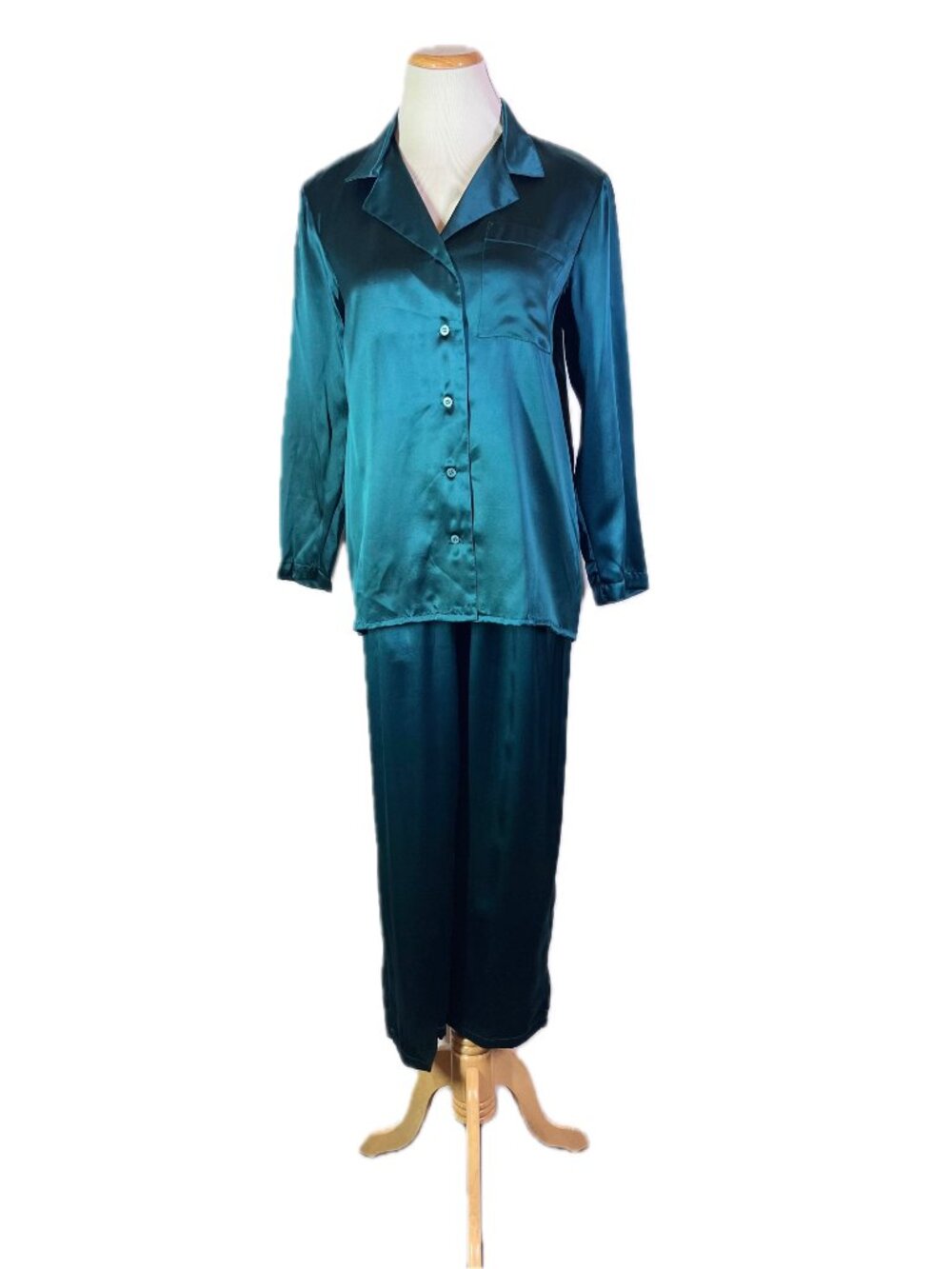 Vintage Lasoie Size P Dark Green Silk Pajama Set